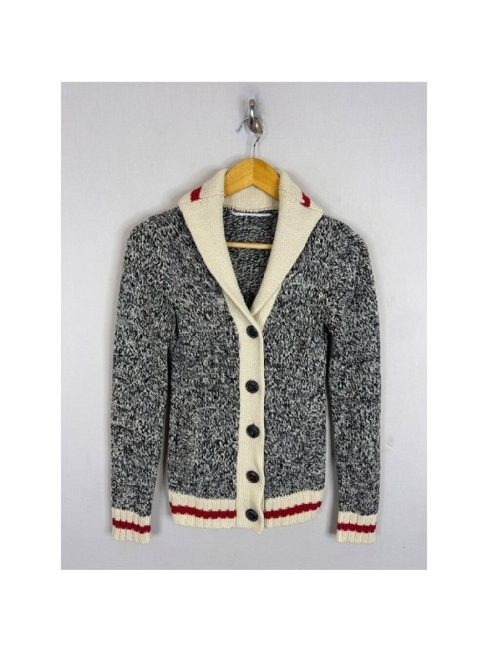 Bluenotes Women XS Shawl Collar Cardigan Sweater Cabin Cowichan Red Stripe